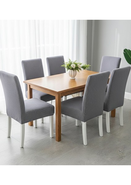 Likralı 6'lı Sandalye Kılıfı Pamuklu Yıkanabilir Kahverengi