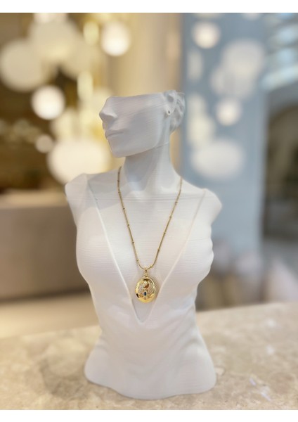 Kutup Yıldız Desenli Zirkon Taşlı Alya Çelik Kararmaz Tasarım Özel Zincirli Kolye 1 Adet modelleri