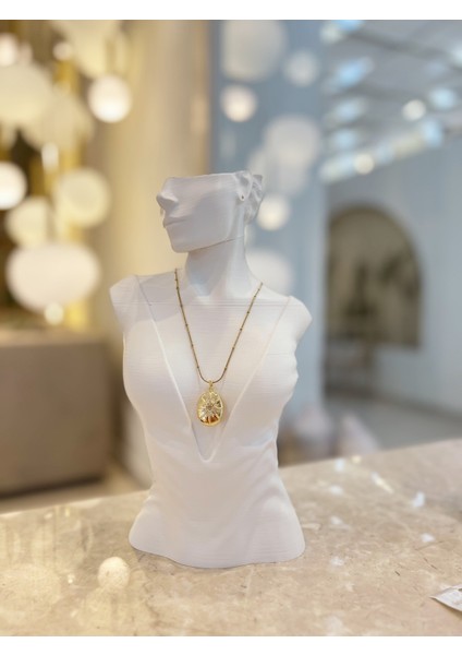 Kutup Yıldız Desenli Zirkon Taşlı Alya Çelik Kararmaz Tasarım Özel Zincirli Kolye 1 Adet indirimleri