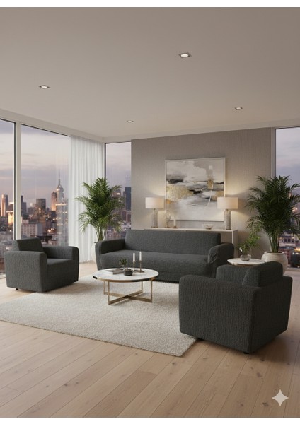 Jakarlı 3+3+1+1 Lastikli Esnek Koltuk Kılıfı 8 Adet Kaymaz Sünger Hediyeli