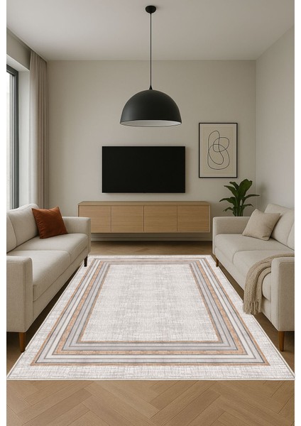 Krem Dijital Baskı Salon Halısı Kaymaz Tabanlı Yıkanabilir Halı Yolluk