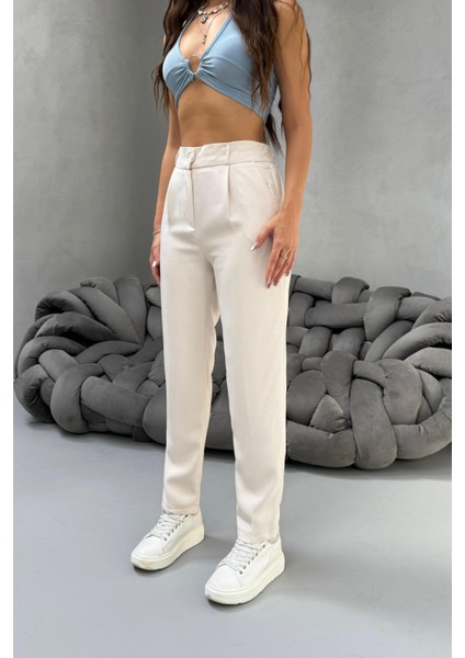 Kadın Yüksek Bel Havuç Model Beli Lastikli Dar Paça Pantolon modelleri
