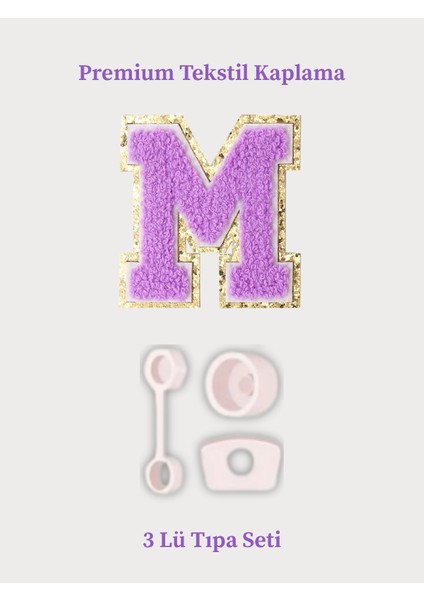 Quencher Uyumlu Premium Harf Sticker + 3’lü Silikon Tıpa Seti – Kişiselleştirilmiş Kombin