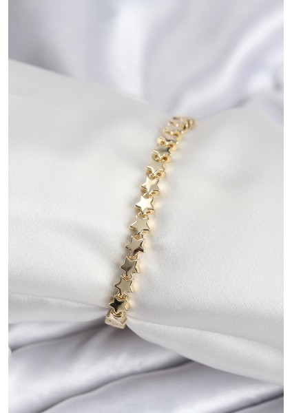 Pirinç Vıp Seri Gold Renk Sıralı Yıldız Model Kadın Bileklik - Lisinya