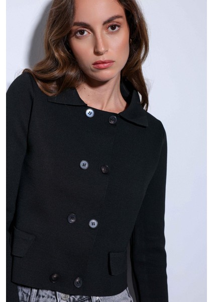 Siyah Kruvaze Kapama Kadın Triko Hırka modelleri