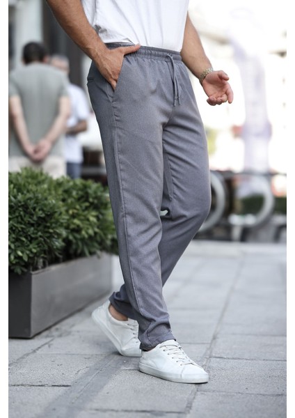 Erkek Bel Lastikli Düz Paça Jogger Füme Pantolon