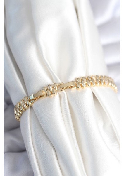 Pirinç Gold Renk Damla Model Zirkon Taşlı Kadın Bileklik - Lisinya fiyatları