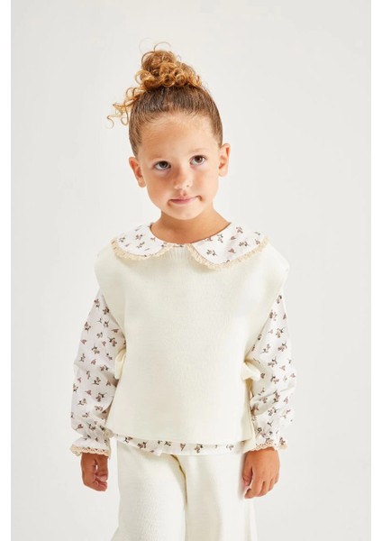 Kız Çocuk Krem Triko 3'lü Takım