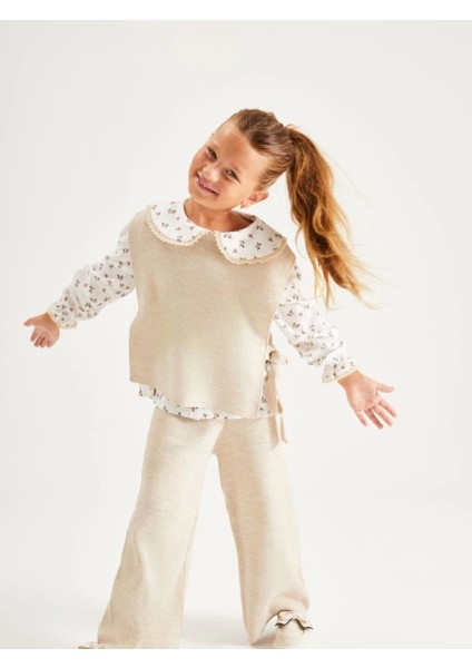 Kız Çocuk Krem Triko 3'lü Takım modelleri