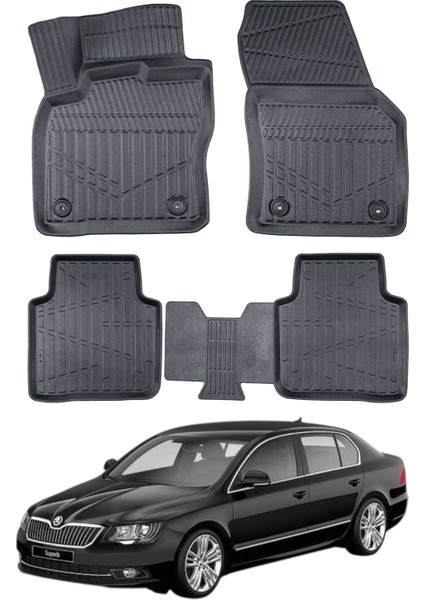 Skoda Superb 2 2008-2015 Uyumlu Araca Özel Lüx 3D Paspas