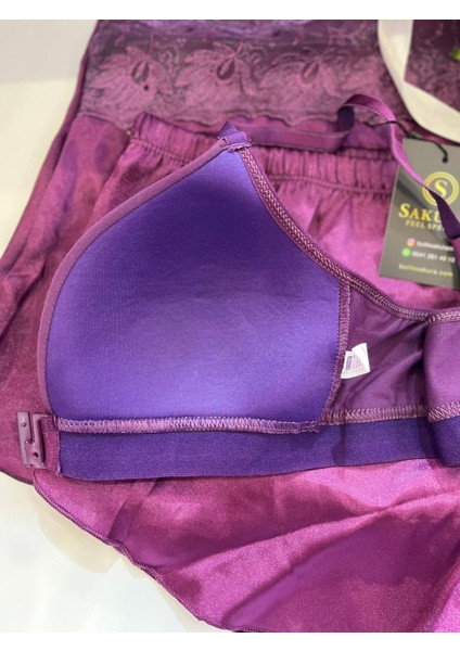 Dolgusuz Önden Bağlamalı Simli Mor Şerit Sütyen fiyatları