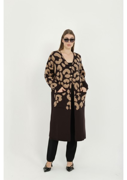 Kadın Teddy Pelüş Gold Düğmeli Havlu Desenli Yırtmaçlı (V) Cepli Yaka Uzun Hırka modelleri