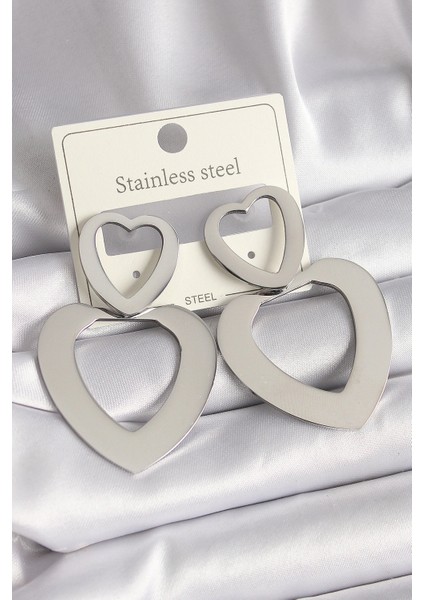 316L Çelik Gümüş Renk Kalp Model Kadın Küpe - TJ-BKP9713