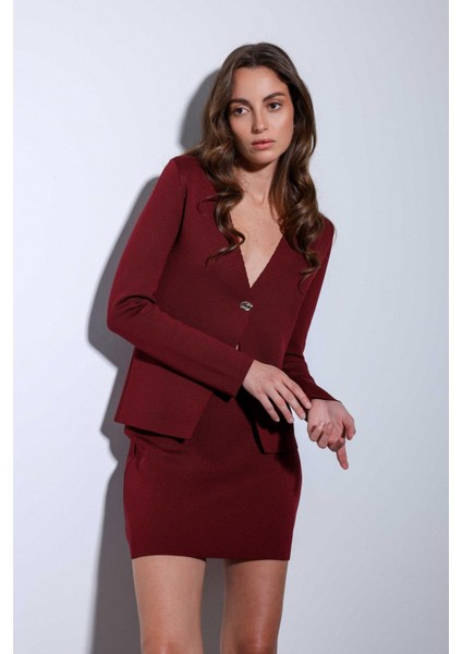 Bordo Tek Düğme Triko Kadın Hırka modelleri