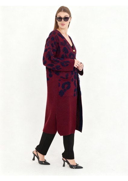 Kadın Teddy Pelüş Gold Düğmeli Havlu Desenli Yırtmaçlı (V) Cepli Yaka Uzun Hırka fiyatları