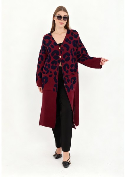 Kadın Teddy Pelüş Gold Düğmeli Havlu Desenli Yırtmaçlı (V) Cepli Yaka Uzun Hırka modelleri