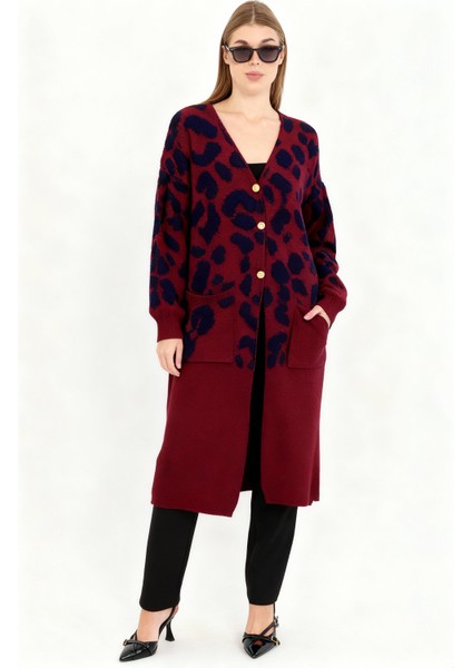 Kadın Teddy Pelüş Gold Düğmeli Havlu Desenli Yırtmaçlı (V) Cepli Yaka Uzun Hırka indirimleri