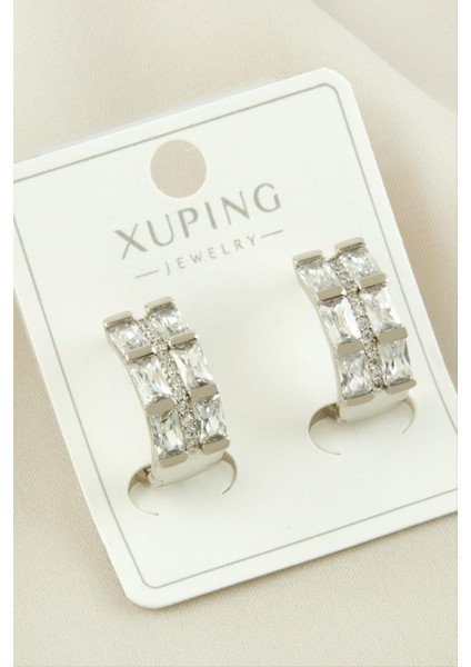 Sepetim Xuping Zirkon Taşlı Lüks Çelik Küpe-Sarı