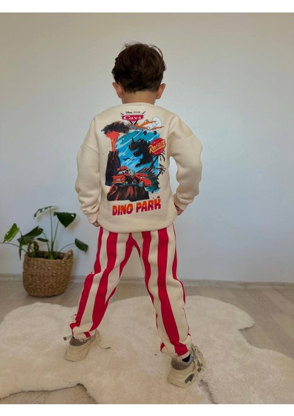 Dino Altı Çizgili Şardonlu 3 Iplik Sweatshirt-Eşofman Altı Kışlık Erkek Çocuk Takım fiyatları
