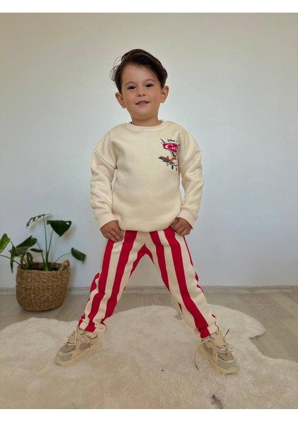 Dino Altı Çizgili Şardonlu 3 Iplik Sweatshirt-Eşofman Altı Kışlık Erkek Çocuk Takım modelleri