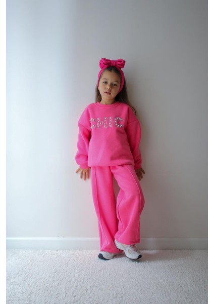 Kurdele Detaylı Şardonlu 3 Iplik Sweatshirt-Eşofman Altı Kışlık Kız Çocuk Takım fiyatları