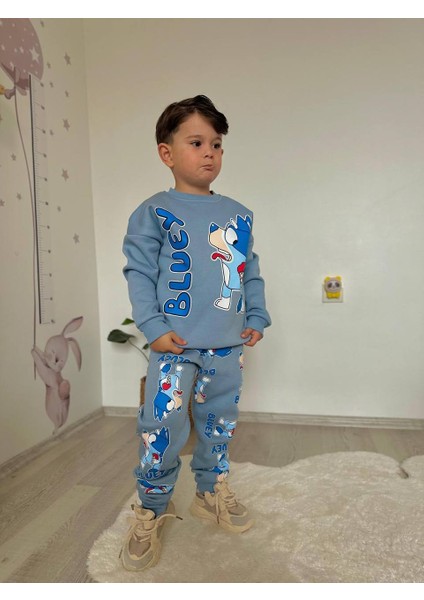 Bluey Figürlü Şardonlu 3 Iplik Sweatshirt-Eşofman Altı Kışlık Erkek Çocuk Takım