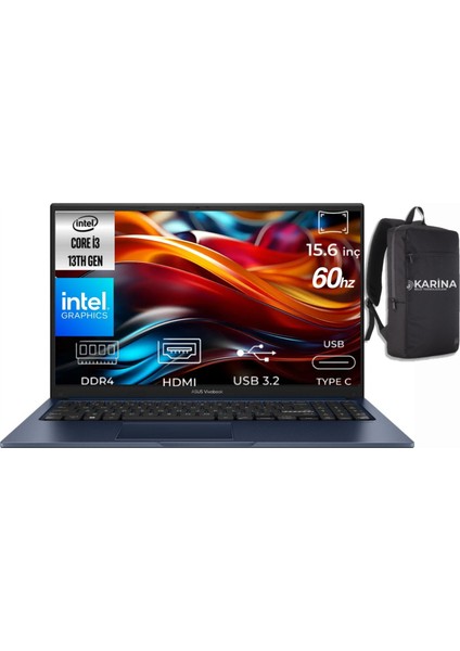 Vivobook 15 Intel Core I3-1315U X1504VA-NJ2765-10 12GB 2tb Freedos 15.6" 60Hz Fhd Dizüstü Bilgisayar