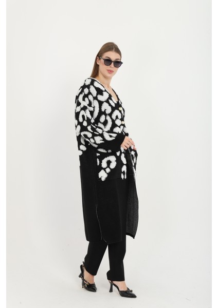 Kadın Teddy Pelüş Gold Düğmeli Havlu Desenli Yırtmaçlı (V) Cepli Yaka Uzun Hırka modelleri