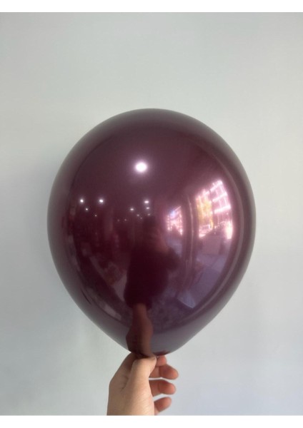 Aynalı Parlak Krom Bordo (Burgundy) Renk Balon 12 Inç 30CM Balon 8 Adet