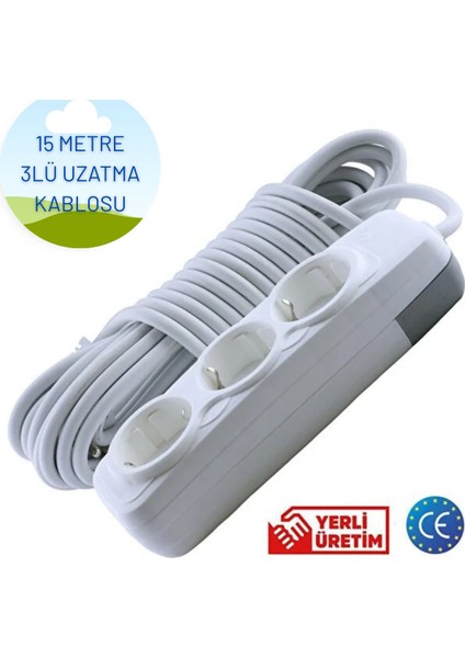 3'lü 15 Metre Uzatma Kablosu Topraklı 3x1,5 Ttr Cca