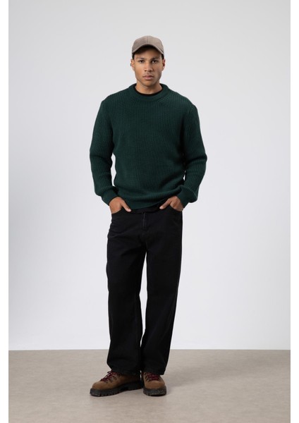 Bisiklet Yaka Oversize Triko Kazak Nefti