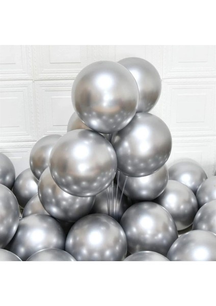 Aynalı Parlak Krom Gümüş Gri Renk Balon 12 Inç 30CM Balon 8 Adet