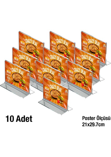 10 Adet A4 (21X29.7) Masaüstü T Tipi Yatay Föylük - Masaüstü Menü ve Fiyatlık Standı - Broşürlük