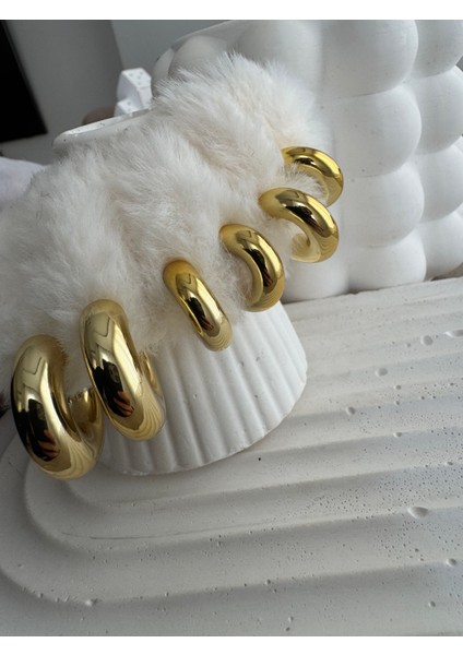Kalın Halka Gold 6'lı Set Küpe modelleri
