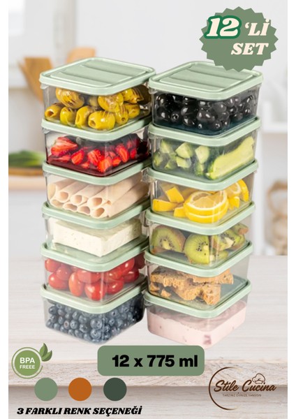 12'li Buzdolabı Düzenleyici Organizeri Mikrodalgaya Uygun Difriz Saklama Kabı (12X775ML)