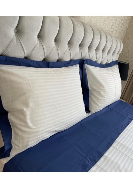 Lacivert Renkli Pamuk-Saten Yastık Kılıfı