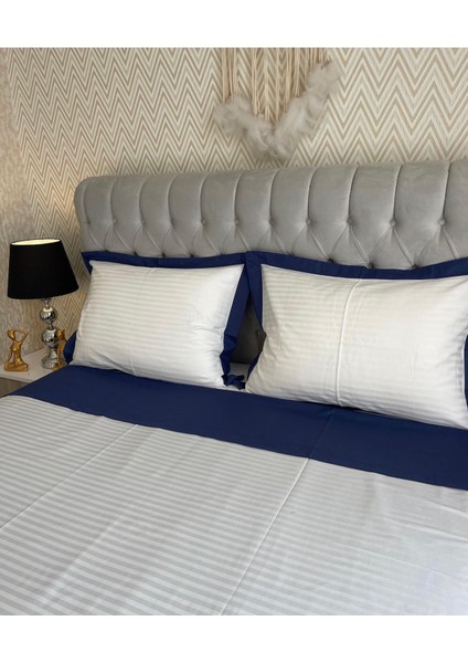 Lacivert Renkli Pamuk-Saten Çift Taraflı Yorgan Kılıfı