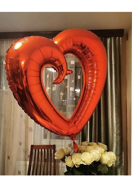 Kırmızı Ortası Boş Kalp Folyo Balon 40 Inç 100 cm Romantik Evlilik Teklifi Sevgiliye Süpriz Kutlama