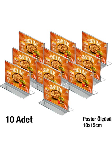 10 Adet A6 (10X15) Masaüstü T Tipi Yatay Föylük - Masaüstü Menü ve Fiyatlık Standı - Broşürlük