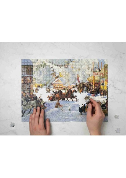 Boris Kustodiyev Maslenita Karlı Görsel 500 Parça Ahşap (Mdf) Puzzle Tablo modelleri