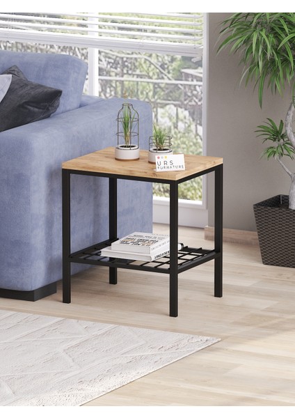 Metal Ayaklı Tel Raflı Dekoratif Sehpa Yan Sehpa