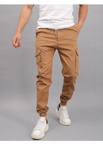 Erkek Lastikli Jogger Camel Kargo Cepli Pantolon