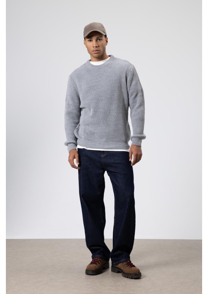 Bisiklet Yaka Oversize Triko Kazak Gri Melanj fırsatları