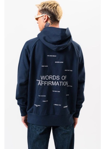 Erkek Lacivert Sweatshirt Oversize Kapüşonlu Baskılı Yumusaçık Kumaşlı modelleri