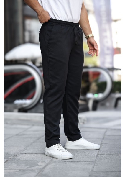 Erkek Bel Lastikli Düz Paça Jogger Siyah Pantolon fiyatları