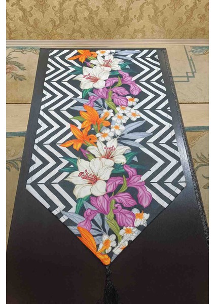 Masa Örtüsü✨ Mor Zambak Desenli Runner – 142x40 cm ✨ Masa Örtüsü modelleri