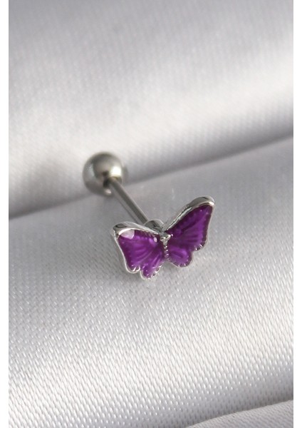 316L Çelik Gümüş Mor Model Tragus Piercing