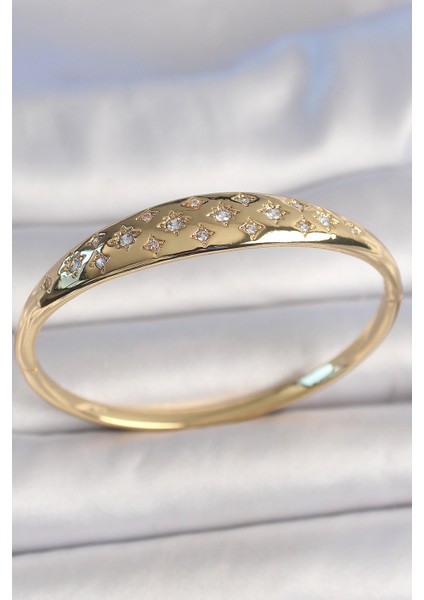 Pirinç Gold Zirkon Taşlı Yıldız Işlemeli Kadın Kelepçe