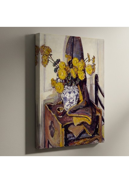 Sarı Krizantemler ve Çini Vazolu Modern Sanat Tablosu