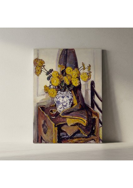Sarı Krizantemler ve Çini Vazolu Modern Sanat Tablosu fiyatları
